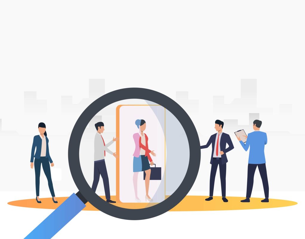 Recruitment agency searching for job candidates. HR, headhunting, hiring concept. Vector illustration can be used for topics like business, recruitment, employment